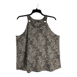 Cure Women Tank Top 1XL Brown Animal Print Dressy Chic Sleeveless Layering Shirt